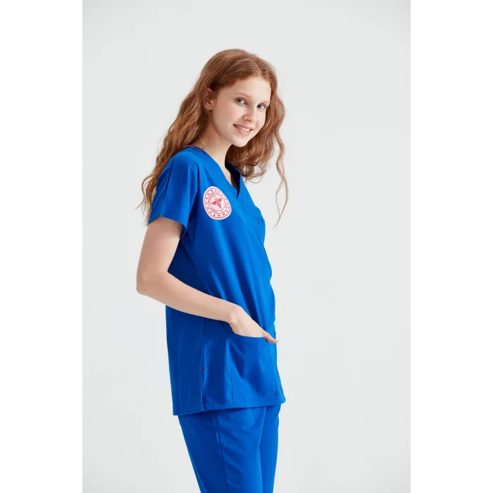 Temizlik Personeli Forması Scrubs Likralı Takım Sağlık Bakanlığı Uyumlu-Dazzling Blue