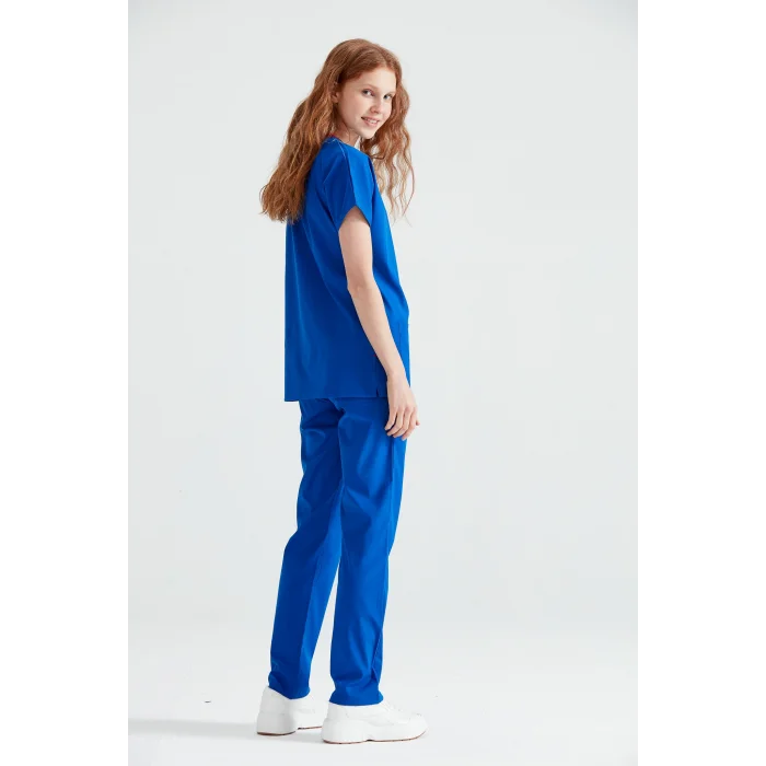 Temizlik Personeli Forması Scrubs Likralı Takım Sağlık Bakanlığı Uyumlu-Dazzling Blue