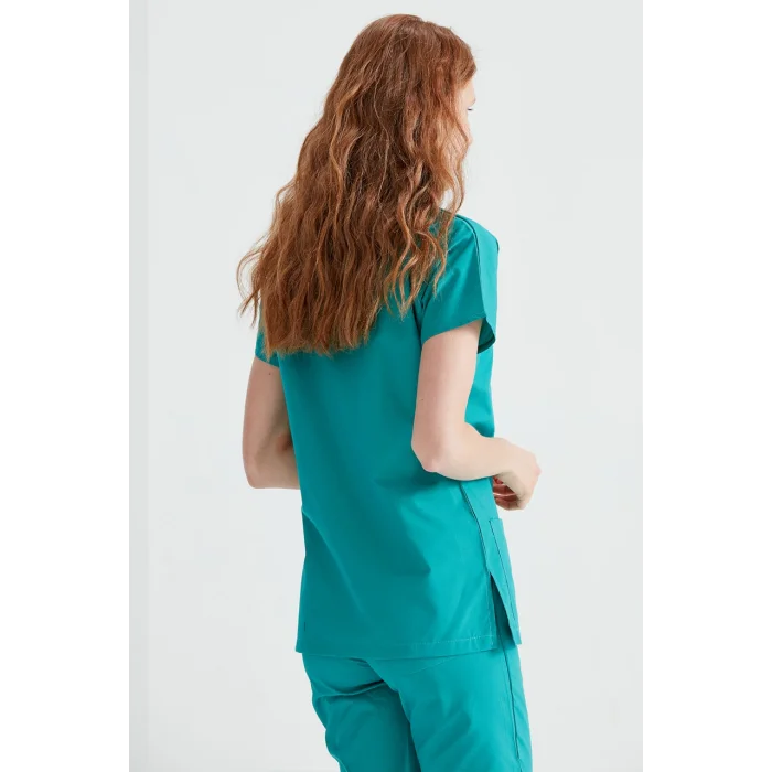 Ameliyathane Yeşili Tek Renkli Likralı Kumaş Cerrahi Takım V Yaka Forma