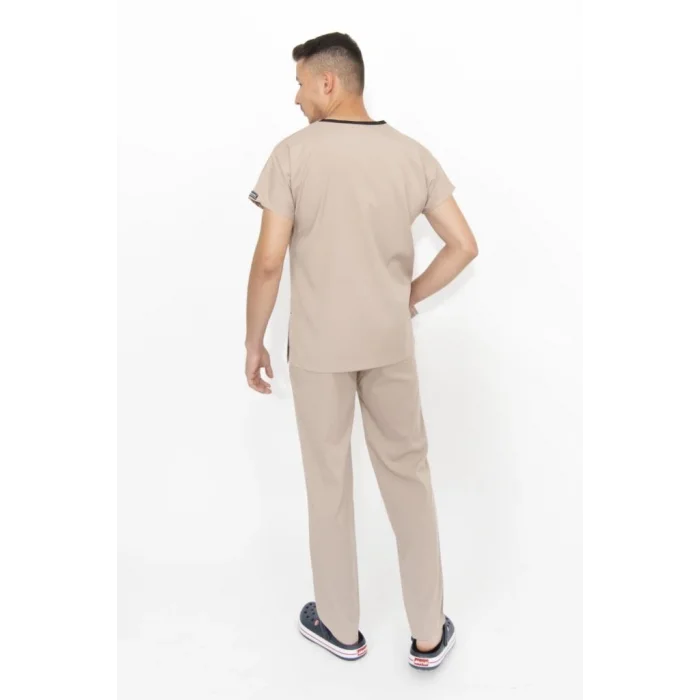 Bej Tek Renkli Likralı Kumaş Cerrahi Takım V Yaka Forma