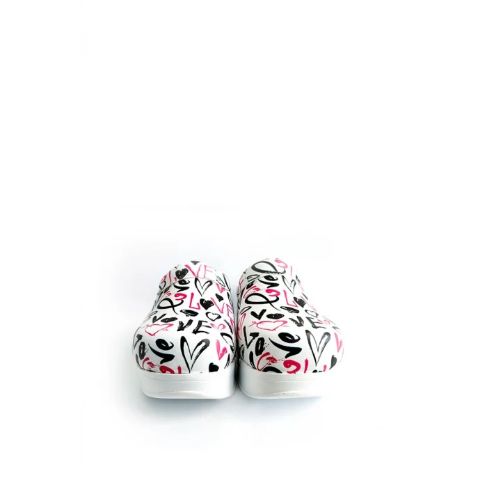 Beyaz Love Desenli Sabo Ortapedik Terlik