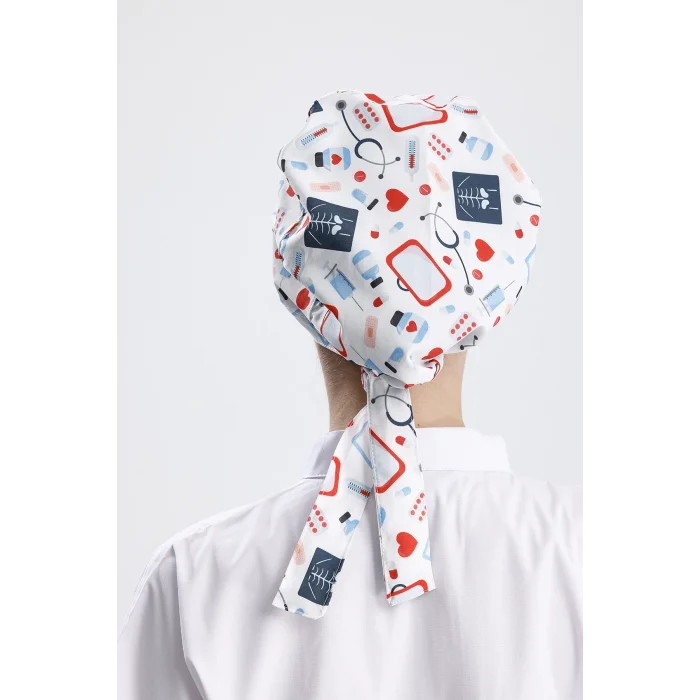 Beyaz Stetoskop Desenli Cerrahi Bone