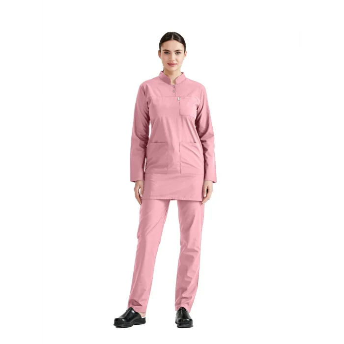 Cerrahi Tesettür Takım Likra Kumaş Hakim Yaka Forma Gül Kurusu