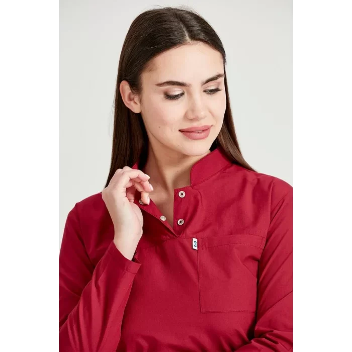 Bordo Cerrahi Tesettür Takım Terikoton Kumaş Hakim Yaka Forma