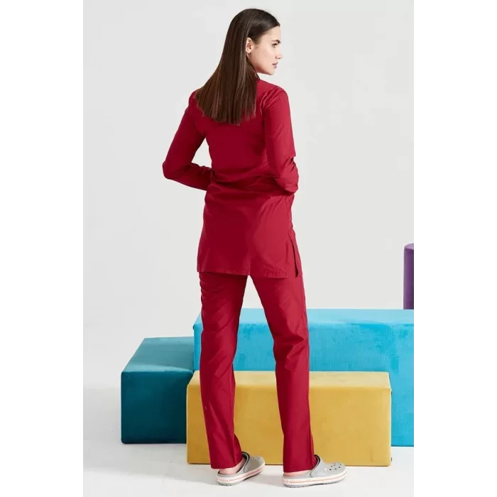 Bordo Cerrahi Tesettür Takım Terikoton Kumaş Hakim Yaka Forma