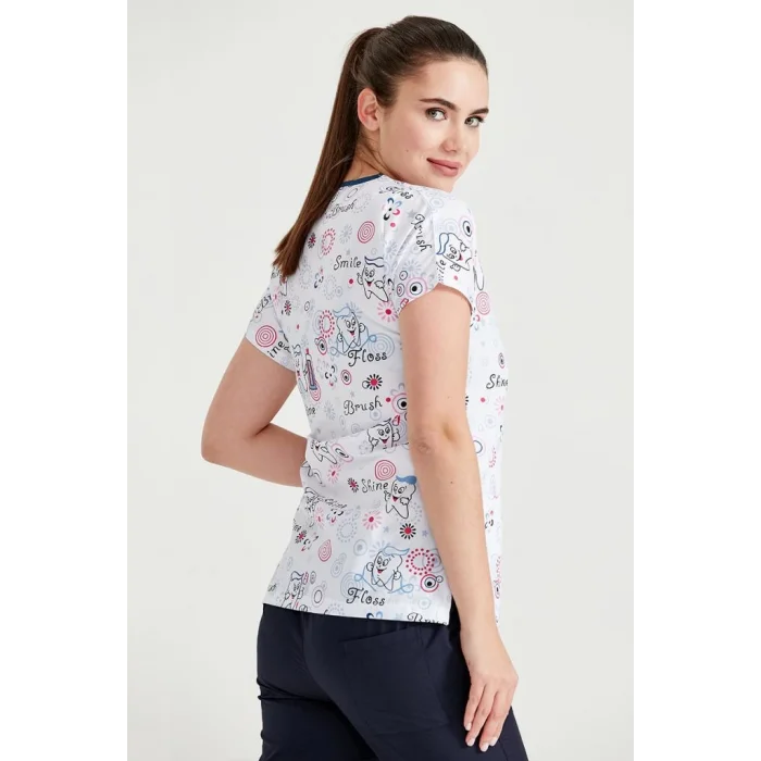 Cerrahi Forma Beyaz Gülen Diş Desenli Tek Üst Terikoton İnce Kumaş Dr Greys Kesim