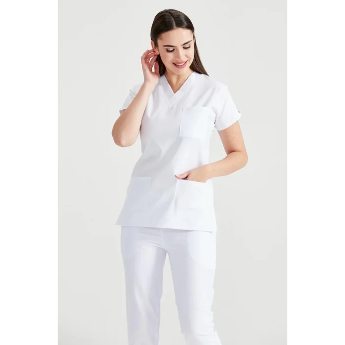 Beyaz Renk Tek Üst Likra Kumaş Dr Greys Kesim