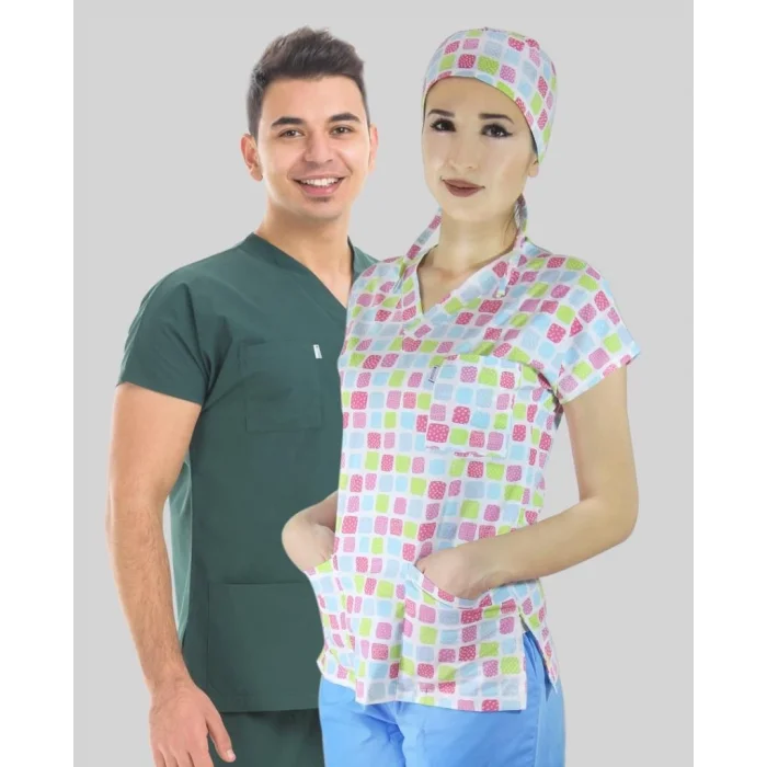 Cerrahi Tek Üst Forma - Kare Desenli