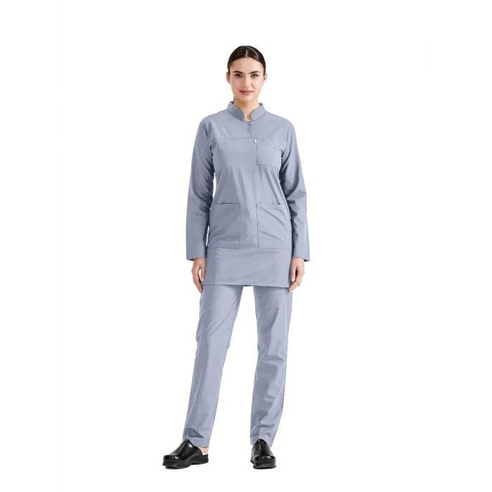 Cerrahi Tesettür Takım Likra Kumaş Hakim Yaka Forma Açık Gri