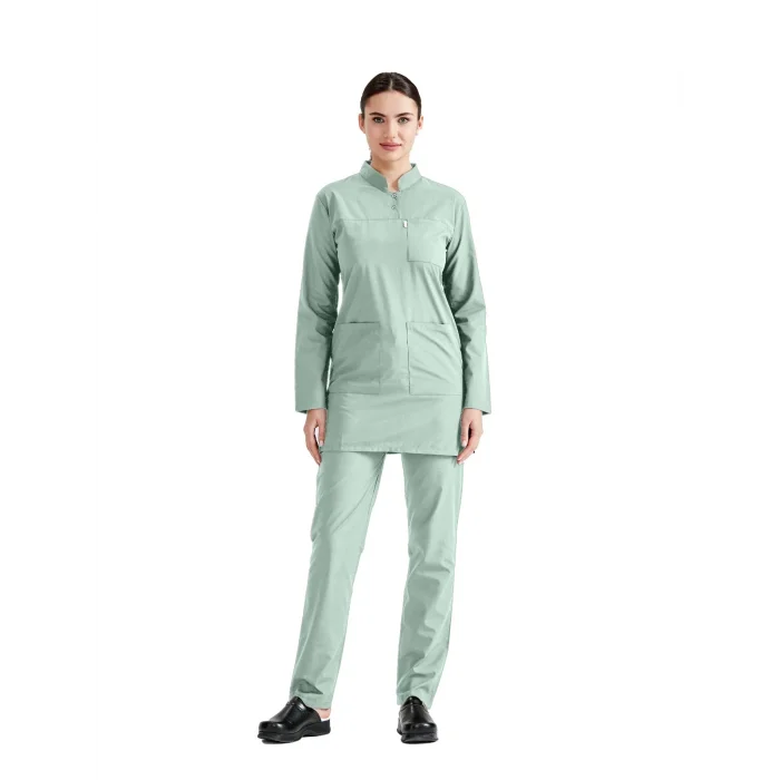 Cerrahi Tesettür Takım Likra Kumaş Hakim Yaka Forma Küf Yeşili