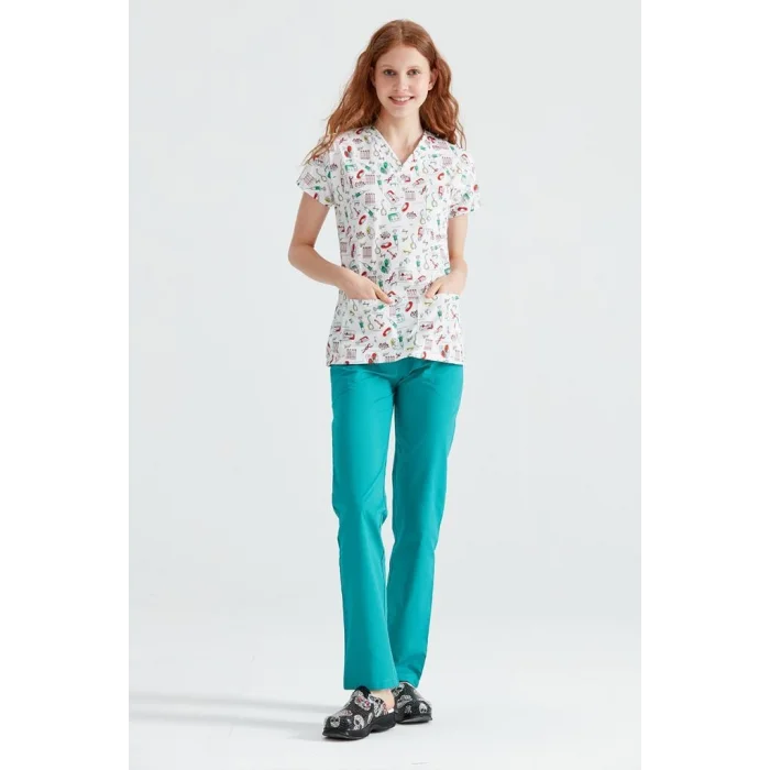 Injector Patterned Lycra Fabric Surgical V-neck Uniform