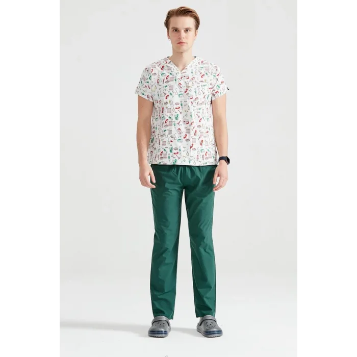Injector Patterned Lycra Fabric Surgical V-neck Uniform