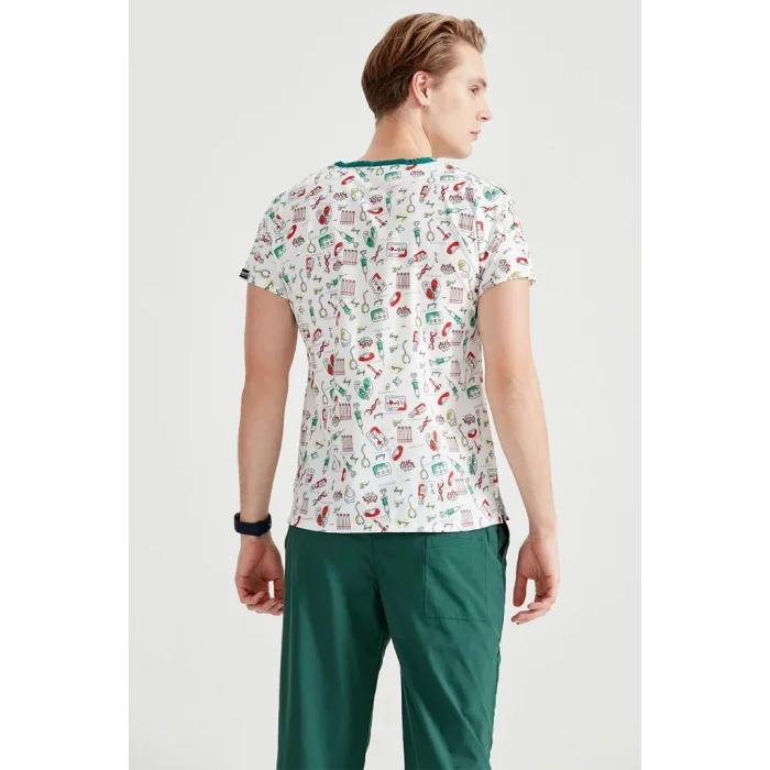 Injector Patterned Lycra Fabric Surgical V-neck Uniform