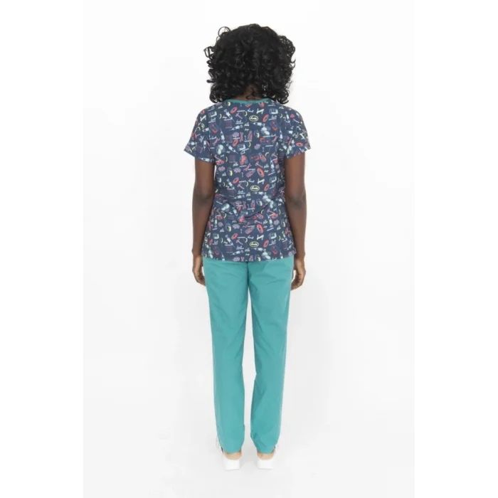 Grey Injector Patterned Lycra Fabric Surgical Set V-neck Uniform