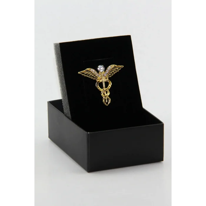 Gold Tıp Sembolü Doktor Aksesuar Broş (Asklepios Asası)