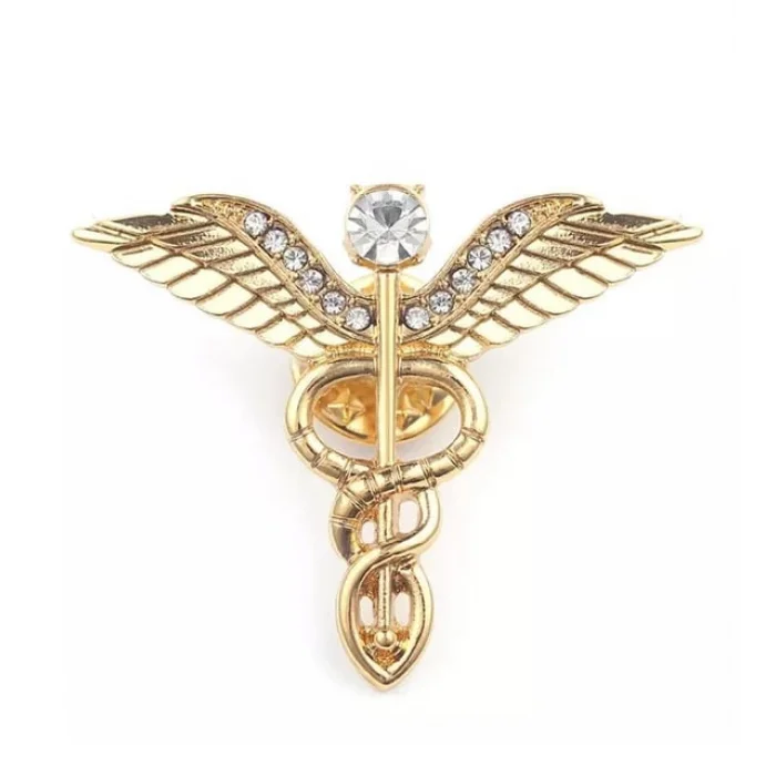 Gold Tıp Sembolü Doktor Aksesuar Broş (Asklepios Asası)