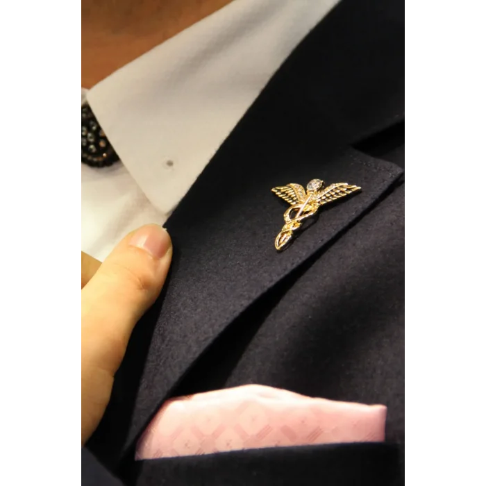 Gold Tıp Sembolü Doktor Aksesuar Broş (Asklepios Asası)