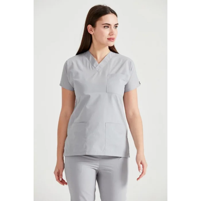 Gray Color Surgical Team Terikoton Thin Fabric V Neck Uniform