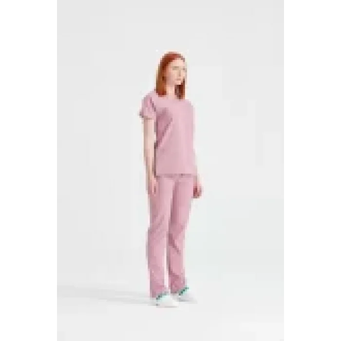 Gül Kurusu Tek Renkli Büyük Beden Likralı Kumaş Cerrahi Takım V Yaka Forma