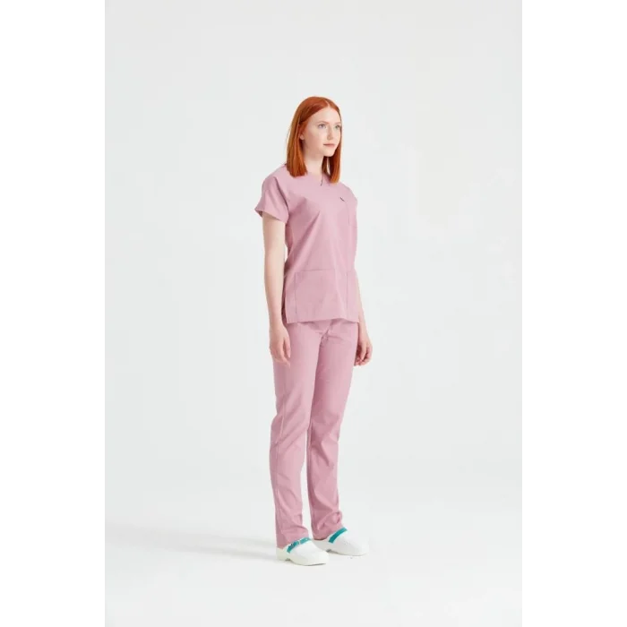 Pink Dry Monochrome Lycra Surgical Set V Neck Uniform