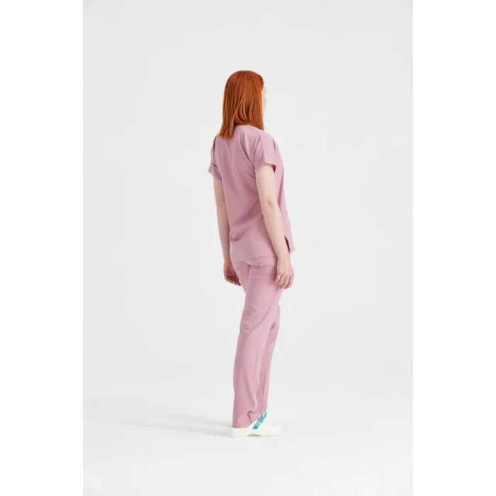 Pink Dry Monochrome Lycra Surgical Set V Neck Uniform