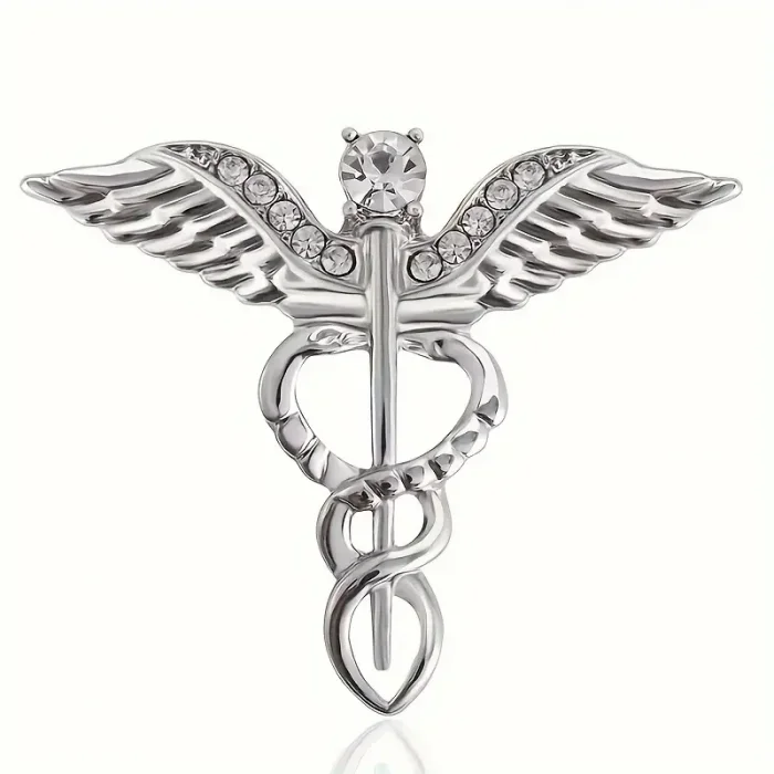 Gümüş Tıp Sembolü Doktor Aksesuar Broş (Asklepios Asası)