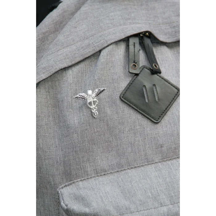 Gümüş Tıp Sembolü Doktor Aksesuar Broş (Asklepios Asası)