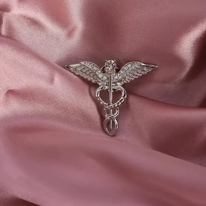 Gümüş Tıp Sembolü Doktor Aksesuar Broş (Asklepios Asası)