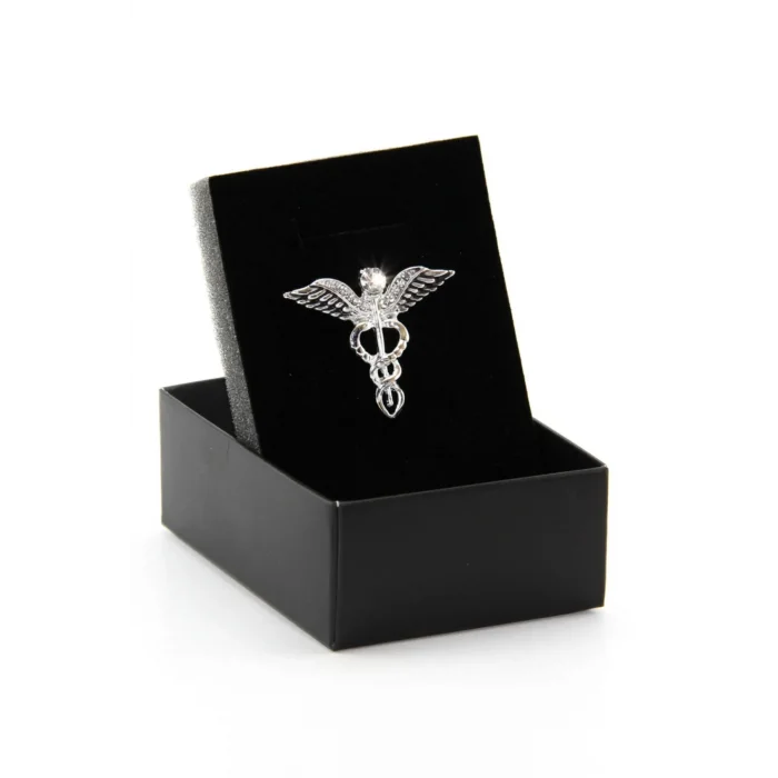 Gümüş Tıp Sembolü Doktor Aksesuar Broş (Asklepios Asası)