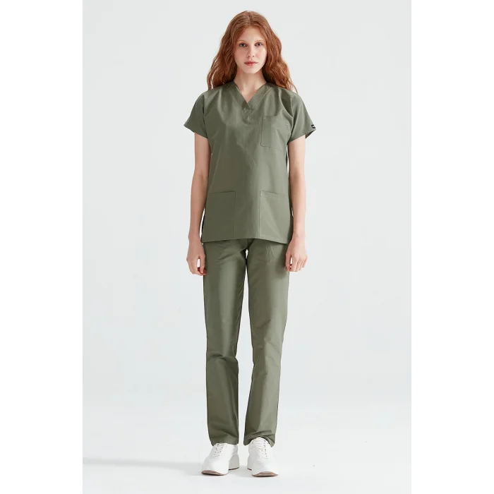 Henna Green Single Color Lycra Fabric Surgical Team V-Neck Uniform