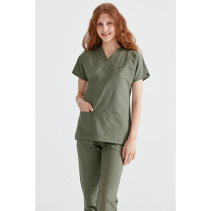 Henna Green Single Color Lycra Fabric Surgical Team V-Neck Uniform