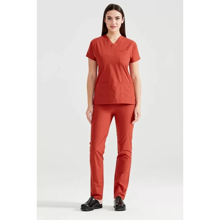 Terracotta Color Lycra Fabric Surgical Set V Neck Form