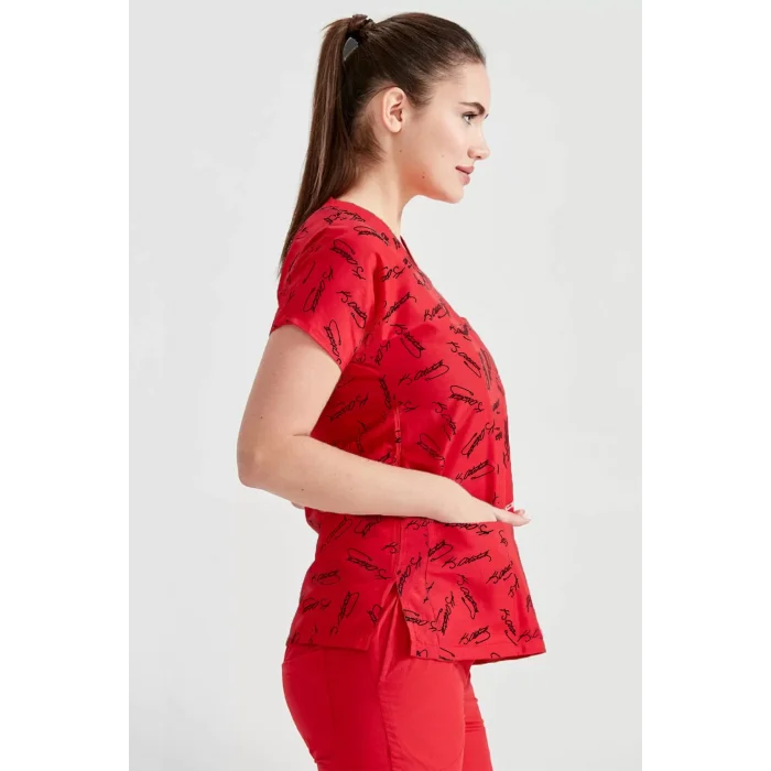 Kırmızı Renkli Terikoton Kumaş Atatürk İmza Desenli Tek Üst Forma