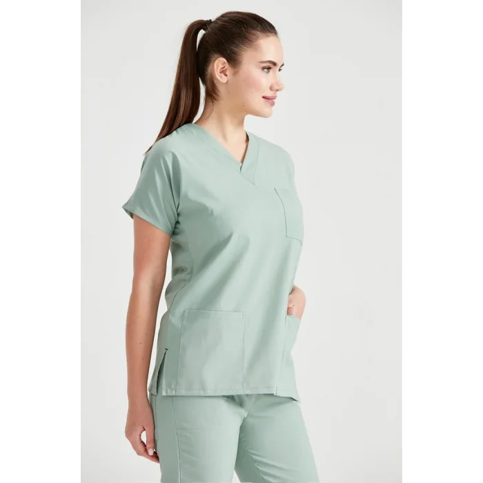 Küf Yeşili Tek Renkli Likralı Kumaş Cerrahi Takım V Yaka Forma