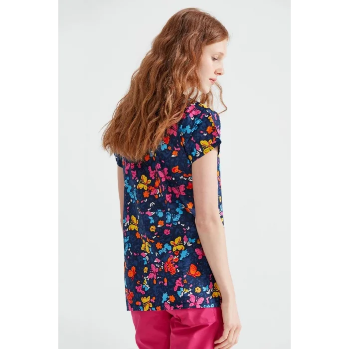 Lacivert Kelebek Desenli Tek Üst Terikoton İnce Kumaş Forma