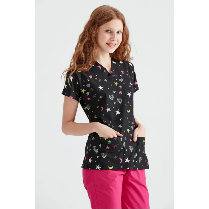 Likra Fabric Surgical Patterned Set Star Patterned Single Top Dr. Greys Cut
