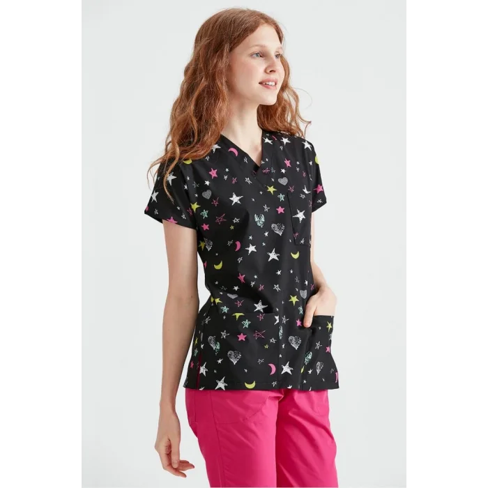 Likra Fabric Surgical Patterned Set Star Patterned Single Top Dr. Greys Cut