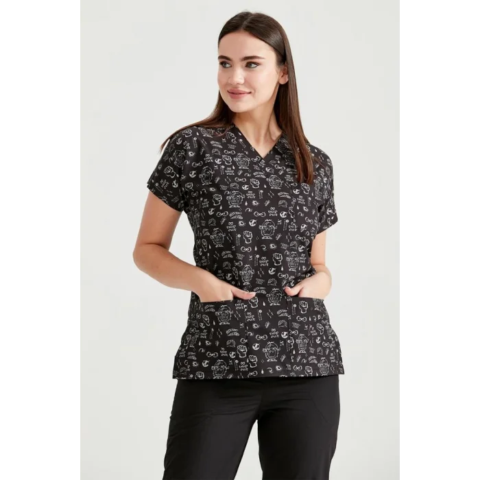 Likra Fabric Surgical Patterned Set Fist Embossed Top Dr Greys Cut