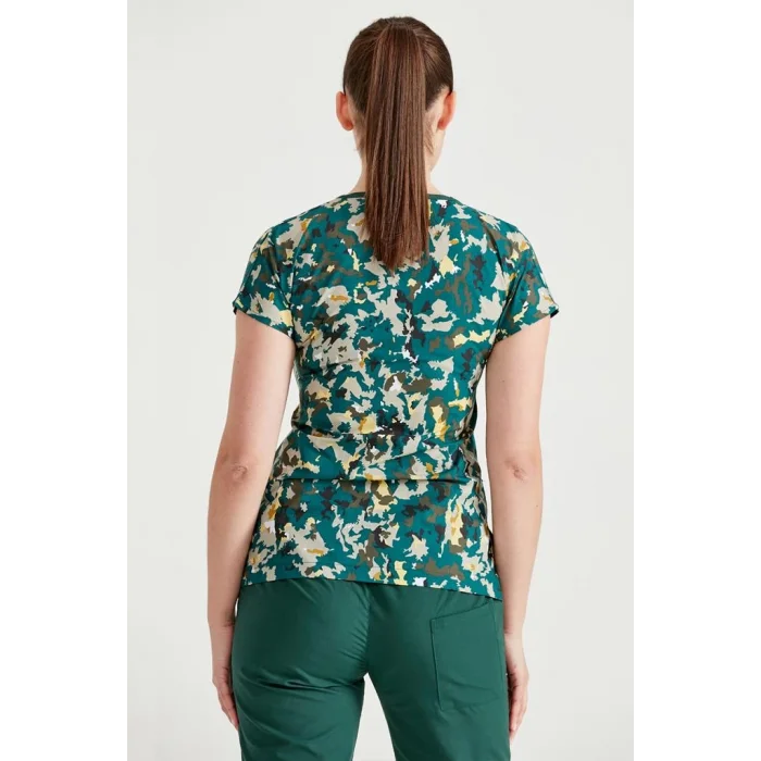 Meşe Yaprağı Desenli Cerrahi Takım Terikoton İnce Kumaş V Yaka Forma