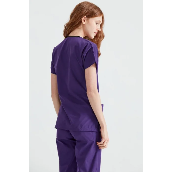 Cerrahi Takım Terikoton İnce Kumaş Mor Renkli V Yaka