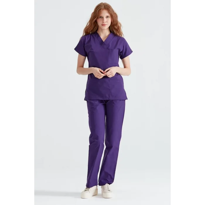 Cerrahi Takım Likralı Kumaş Mor Renk V Yaka Takım