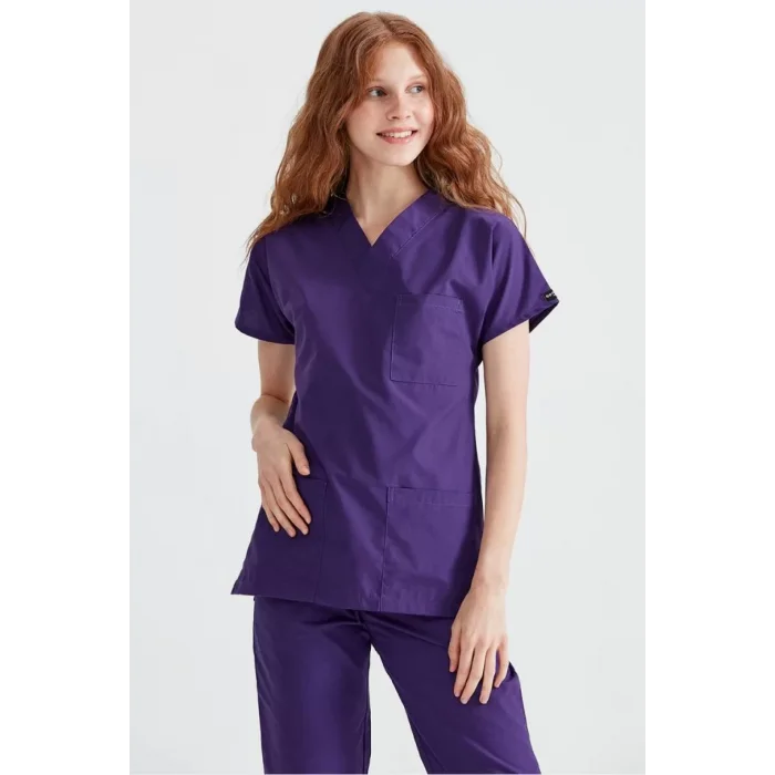 Cerrahi Takım Likralı Kumaş Mor Renk V Yaka Takım