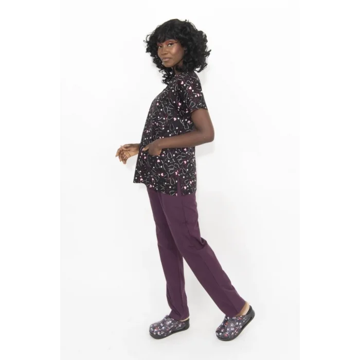 Grape Stethoscope Patterned Lycra Fabric Surgical Set V Neck Uniform