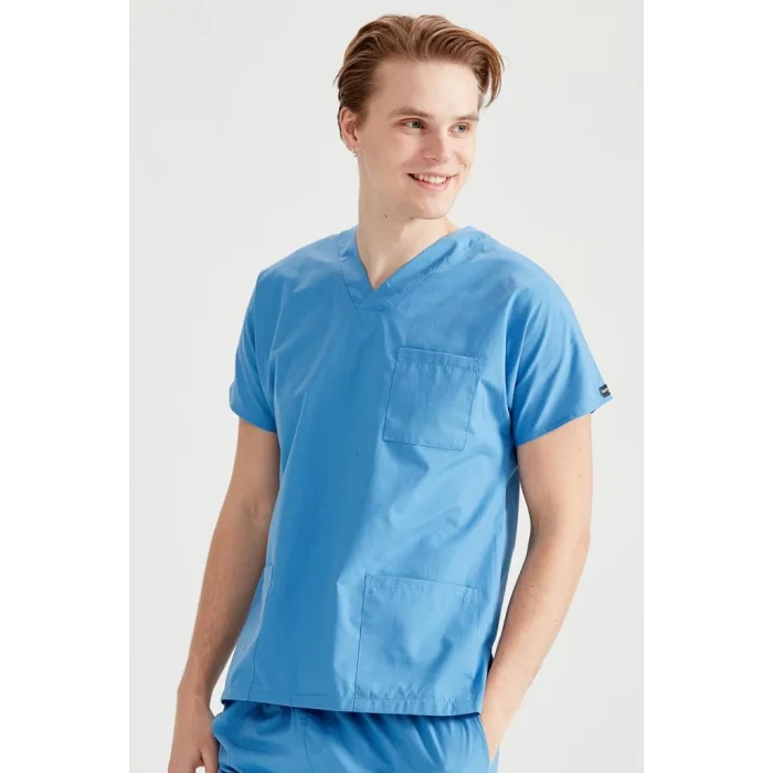 Parliament Blue Single Color Lycra Surgical Set V-Neck Uniform