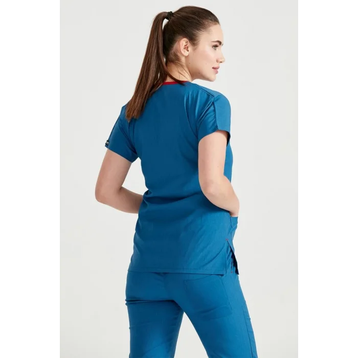 Petrol Blue Monochrome Lycra Fabric Surgical Suit V Neck Uniform
