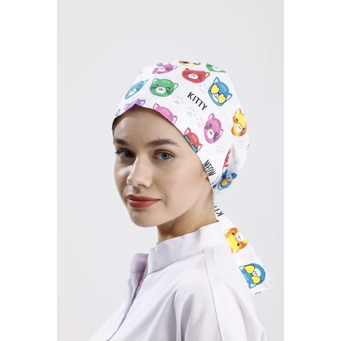 Renkli Kedi Desenli Cerrahi Bone