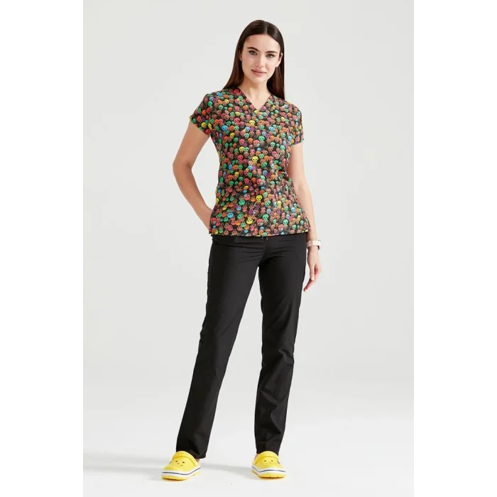 Colorful Skull Patterned Lycra Fabric Surgical Top V Neck Form