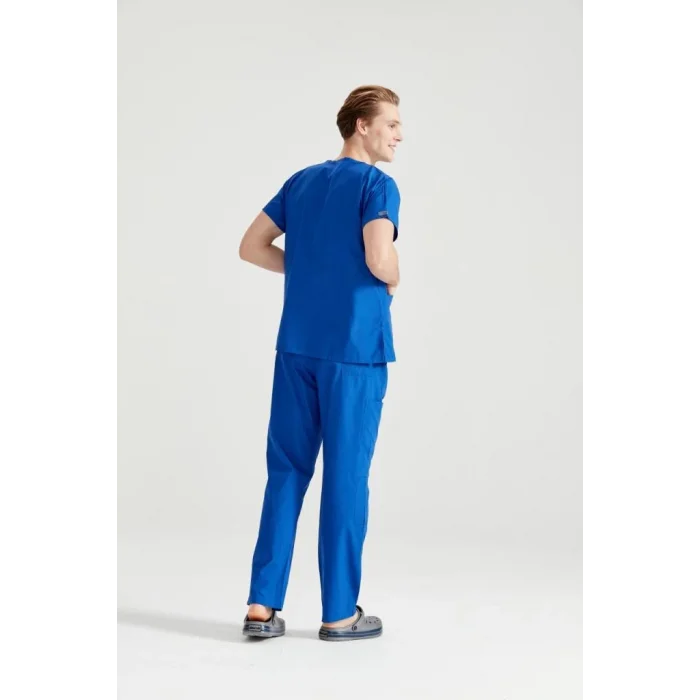 Saks Mavi Tek Renkli Likralı Kumaş Cerrahi Takım V Yaka Forma