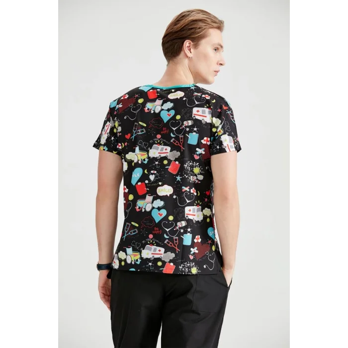 Siyah Ambulans Likralı Kumaş Cerrahi Takım V Yaka Forma