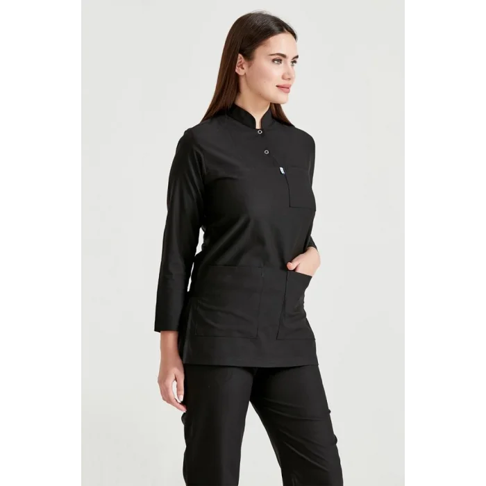 Cerrahi Tesettür Takım Likra Kumaş Hakim Yaka Forma Siyah Renkli